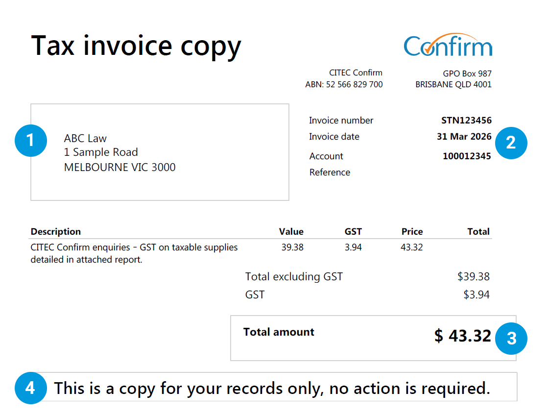Prepaid tax invoice copy sample - first page