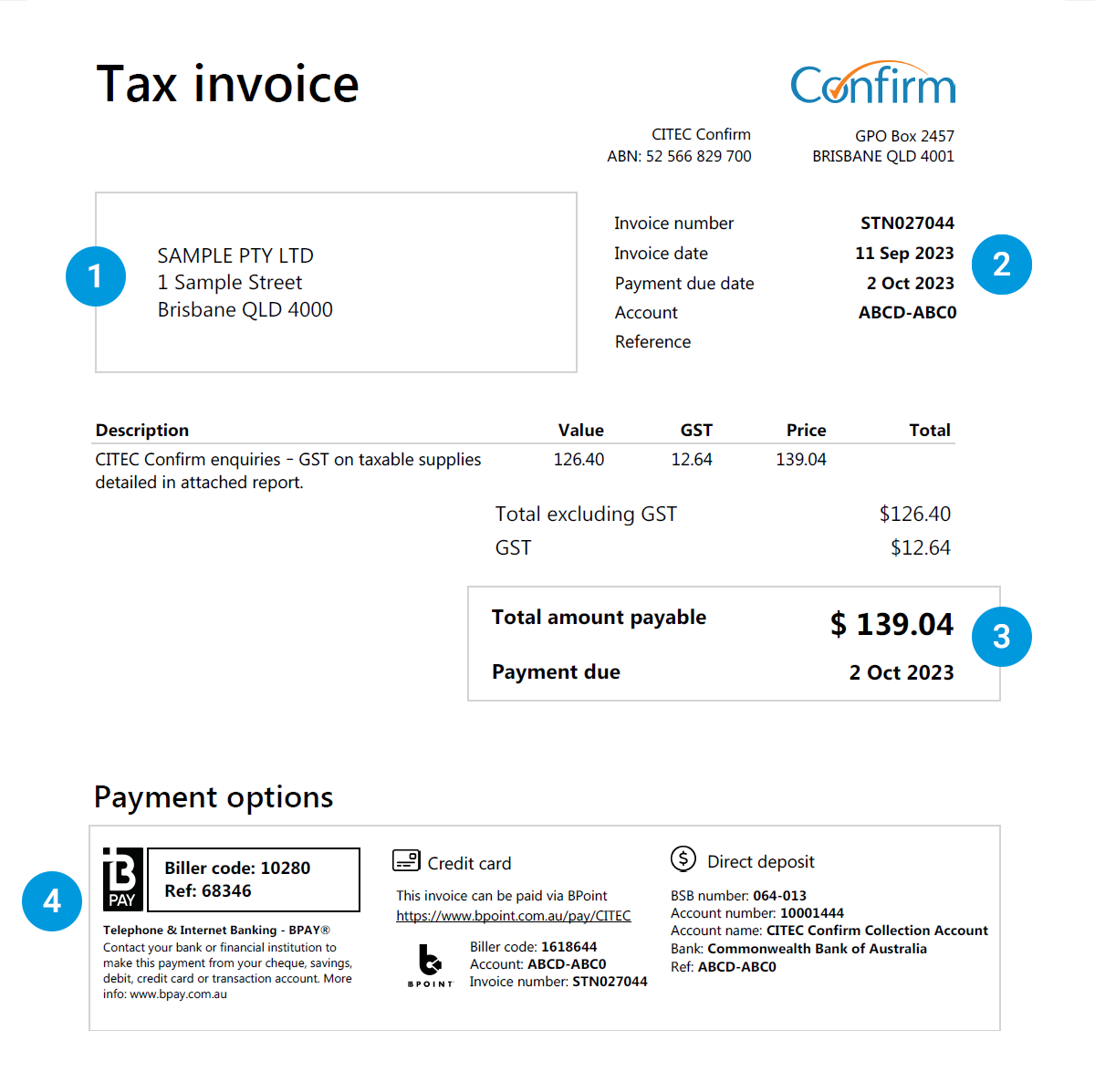 Invoice sample - first page