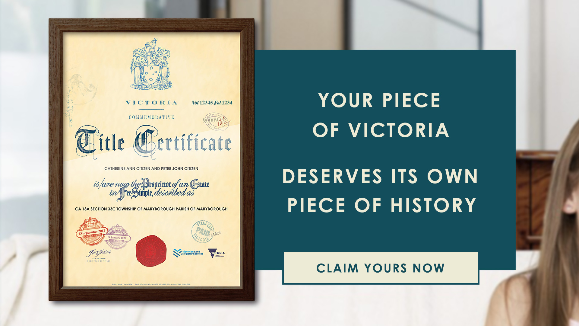 Victorian Commemorative Title Certificate